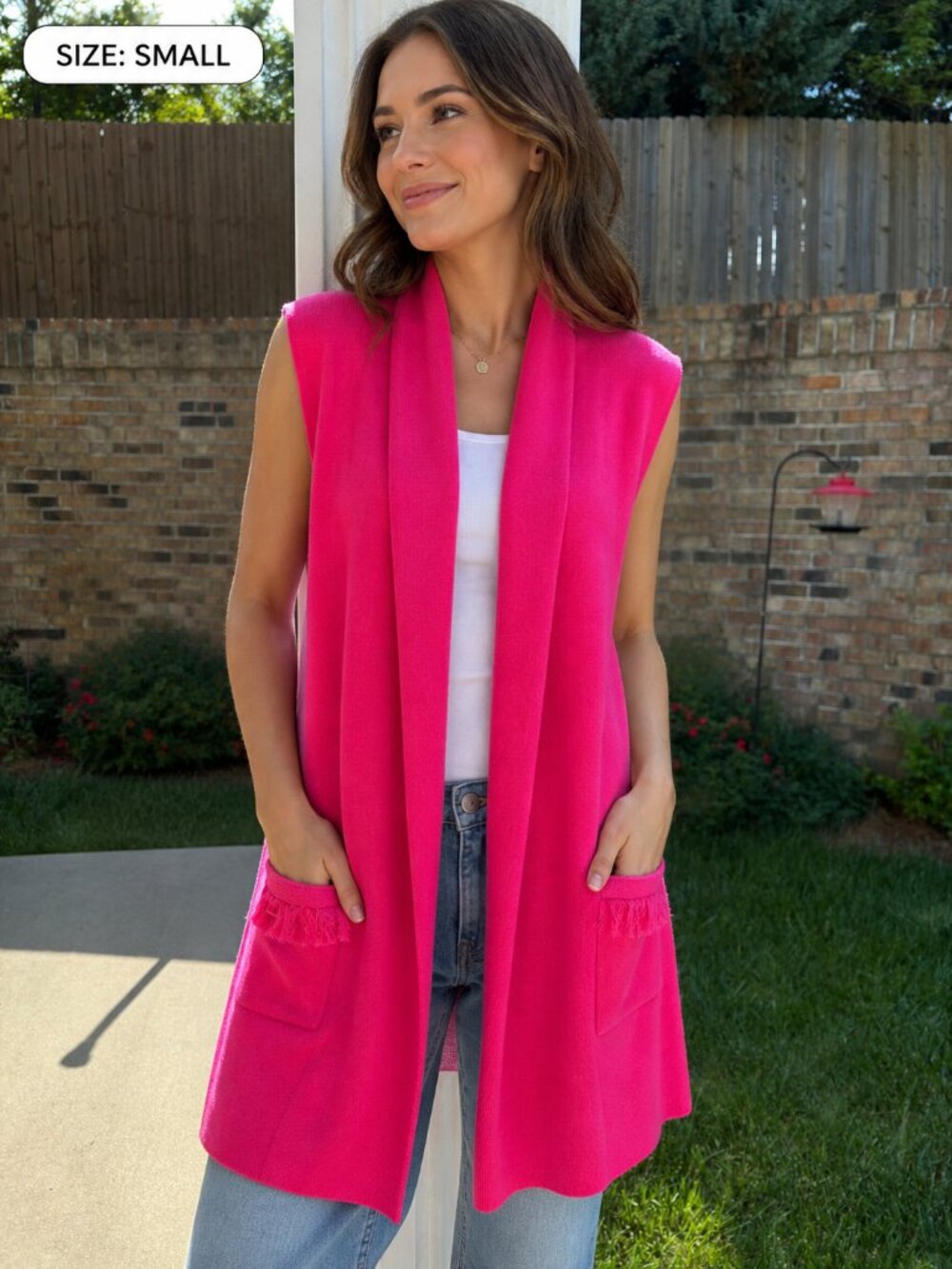 J Envie New York Long Pink Vest Cotton Blend Size Small Classic